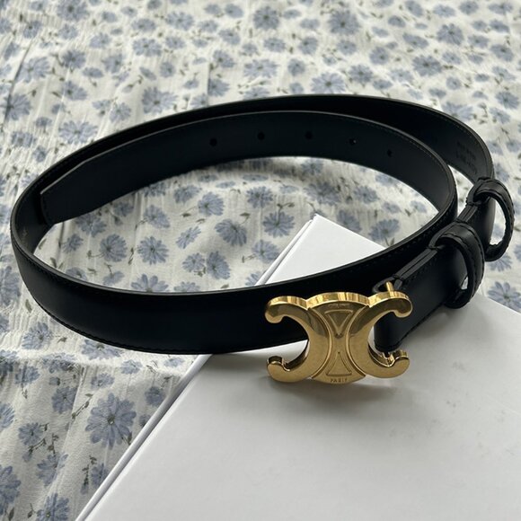 Celine Triomphe Medium Black Leather Belt - Picture 1 of 6